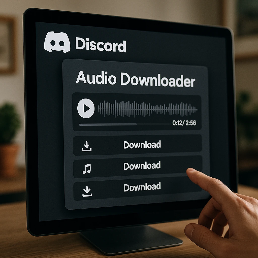 Discord audio downloader interface showing multiple download options and audio controls