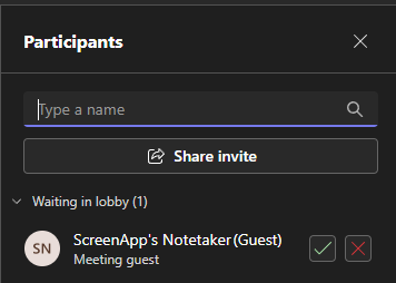 Admit ScreenApp Notetaker in meeting lobby