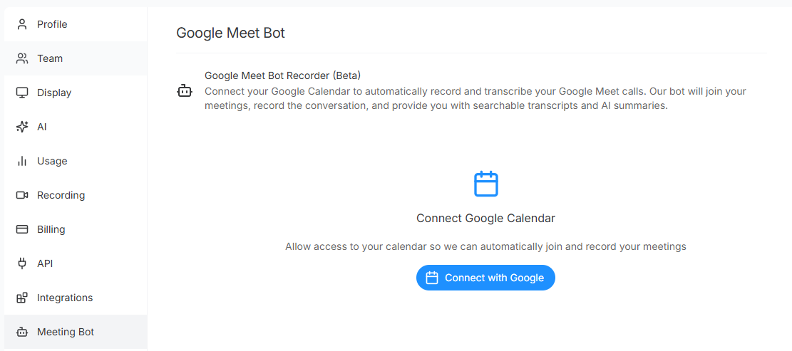 Connect Google Calendar to ScreenApp